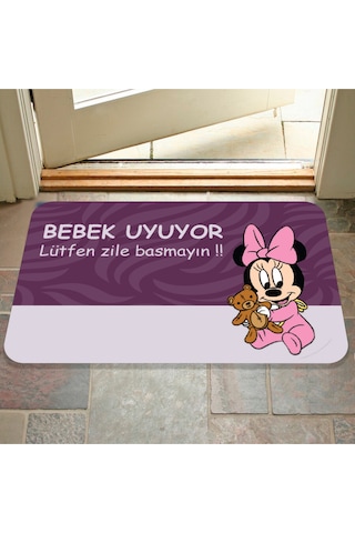 Bebek Uyuyor Yazılı Dekoratif Dış Kapı Önü Ve Iç Mekan Paspası Yıkanabilir Mor