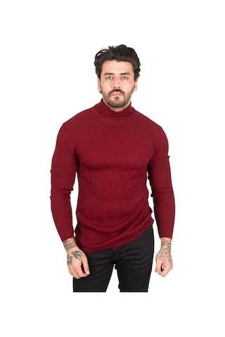Deepsea Erkek Bordo Balıkçı Yaka Örme Kazak 2100015 Bordo