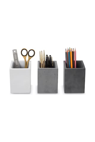 Beton Kalemlik 3 Lü Set Modern Dekoratif Organizer, Vazo, Saksı, Diş Fırçalık Çok Frenkli