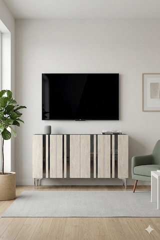 Ka1230ats Mia Konsol Ve Tv Sehpası Antrasit-traverten-silver 120cm