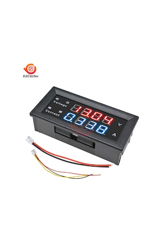 3bit 100v 10a-dc 100v 200v 10a 4 Haneli Yüksek Hassasiyetli Voltmetre Ampermetre Mavi + Kırmızı Led Amp Çift Ekran Dijital Volt Metre Ölçer