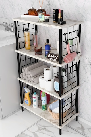 Çevir Kur Kolay Kurulum 4 Katlı Banyo Rafı Metal Telli Çok Amaçlı Organizer Dolap Stand Raf Beyaz Mermer