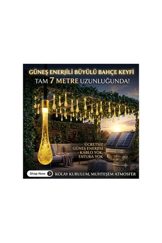 7 Metre Solar Damla Led Aydınlatma - Güneş Enerjili Dekoratif Bahçe Ve Balkon Işığı Diğer