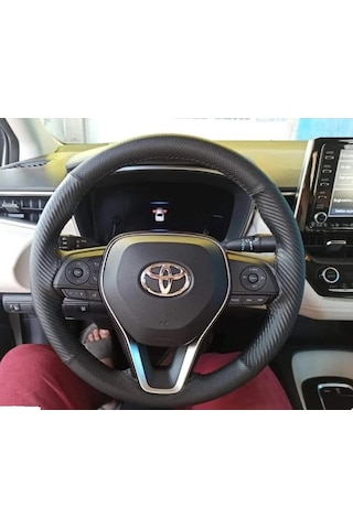 Dikişli Direksiyon Kılıfı Noktalı/karbon Deri Siyah Dikişli Toyota Corolla İçin