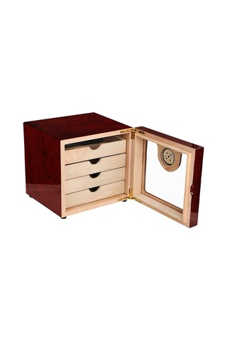 Falconetti 4 Katlı Kırmızı Camlı Humidor Puro Kutusu Rc13