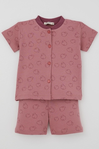 Breeze Kız Bebek Pijama Takımı Elma Desenli Önden Düğmeli 4 Ay - 1 Yaş , Gülkurusu