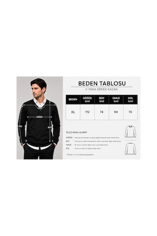 Neco Giyim Erkek Slim Fit V Yaka Pamuklu Siyah Kazak Siyah