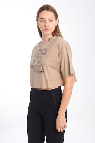 Maraton Sportswear Comfort Kadın Bisiklet Yaka Kısa Kol Basic Açık Vizon Crop Top 20880 Açık Vizon