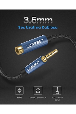 Ugreen 3.5 Mm Jack Ses Aux Örgülü Uzatma Kablosu 1 Metre, 40673