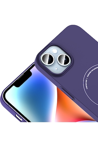 iPhone Uyumlu 14 Kılıf M-safe Şarj Özellikli Kamera Korumalı Ata Elio Sert Pc Kapak - Derin Mor Çok Renkli