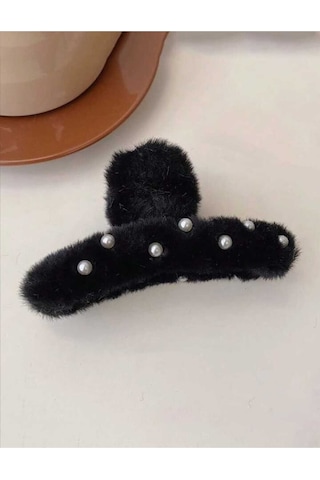 Büyük Boy İnci Peluş Mandal Toka 12 Cm Siyah