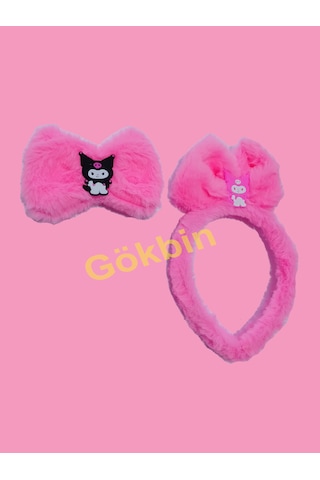Gökbin Kız Çoçuk Kadın Sevimli Kuromi Peluş Fiyonklu Taç Toka Çok Renkli