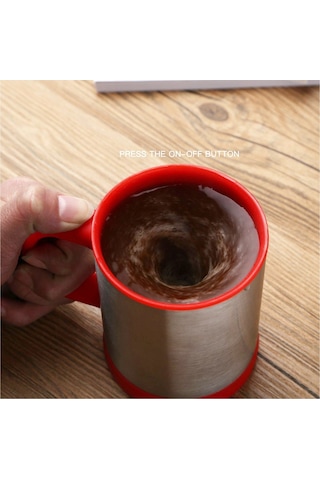 Kişiye Özel Kendini Karıştıran Mikser Kupa Termos Bardak Kırmızı - Self Stirring Mug Saydam