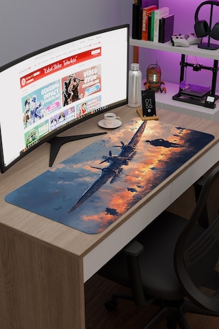 Airplane Uçak Kaymaz Dikişli Kauçuk Oyuncu Mousepad V5 - 90x40 Xxl Gaming Mouse Pad Fare Altlığı