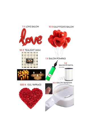 Kalp Mum, Love Ve Kalp Balon, Gül Yaprağı, Tealight Mum Süsleme,