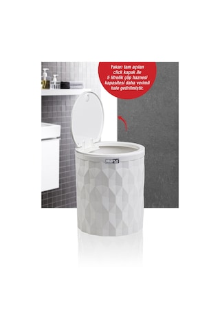 Okyanus Home Diamond Beyaz Click Kapak Çöp Kovası Beyaz