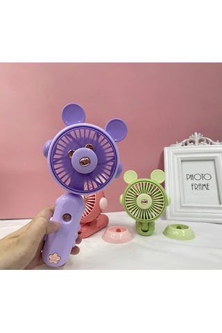 Şarj Edilebilir Fanlı Ayıcık Figürlü Ayarlanabilir El Fanı Vantilatör - Mor