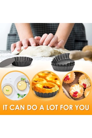 Bloomnest 12 Parça 4 İnç Mini Tart Tavaları, Yapışmaz Çıkarılabilir Altlı Tart Kalıpları, Pişirme Seti Siyah