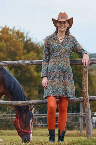 Hakim Yaka Düğme Detaylı Bağlamalı Uzun Kollu Elbise Petrol