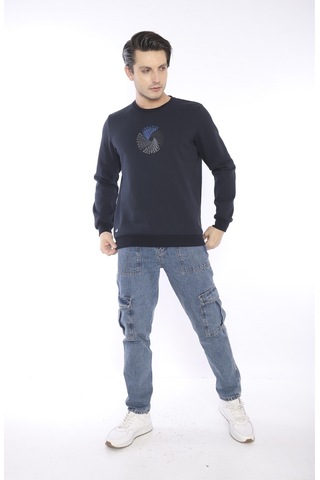 Escetic Erkek Spor Slimfit, Bisiklet Yaka Lacivert Sweatshirt-426 Lacivert