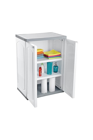 Omnipazar Clk-805 Plastik 2 Kapaklı Çok Amaçlı Banyo Dolabı Demonte Beyaz Beyaz