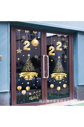 Geeksen Altın Renkli Elektrostatik Cam Sticker - Noel Yeni Yıl Pencere Kapı Dekorasyonu Altın