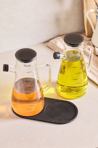 Gael Black 2 Li 900 Ml Tepsili Yağlık-sirkelik Seti 3 Parça Borosilikat Seffaf Şeffaf