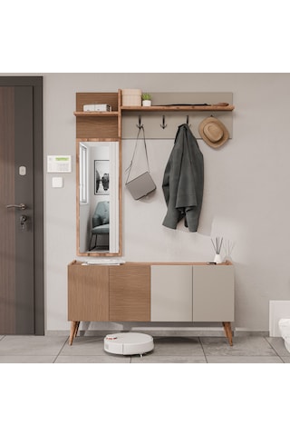 5062 Theo 4 Kapaklı 6 Raflı 4 Askılı Sol Aynalı Portmanto