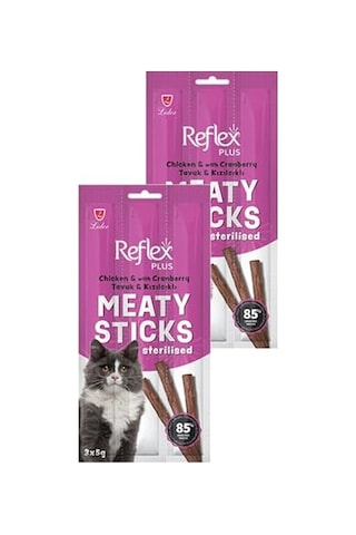 Reflex Plus Meaty Sticks Tavuklu Ve Kızılcıklı Kedi Ödül Çubuğu, 3x5gr, İkili Paket