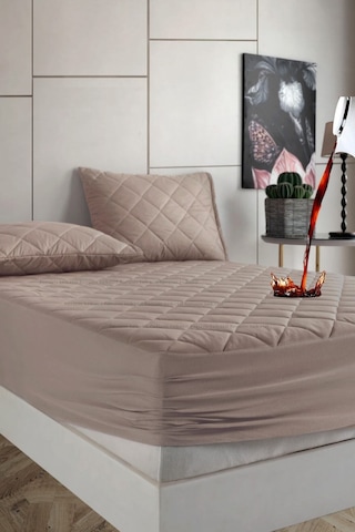 %100 Pamuk Set Renkli Alez Kapitone Sıvı Geçirmez Set - Kahverengi