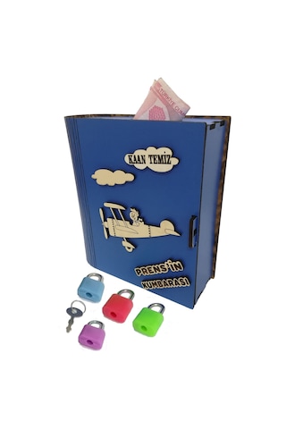 Kişiye Özel Dekoratif Ahşap Prens Kitap Kumbara - Tipbox