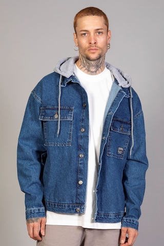 Erkek Mavi Kapüşonlu Çıkarılabilir Kapüşonlu Oversize Kot Cek... Mavi