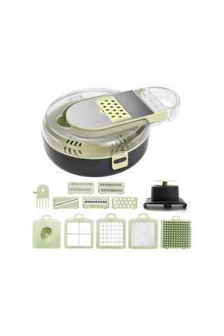 Teltree Ev Ofisi Mutfak Yeşil El Kesici, Potato Patates Havuçu Ispanak Kıyma, Dilimleme, Kırpma, Parçalama, 9 Farklı Bıçaklı, El Koruyucu, Sulama Separatorlu, 29.5cm, Abs+pp+paslanmaz Çelik