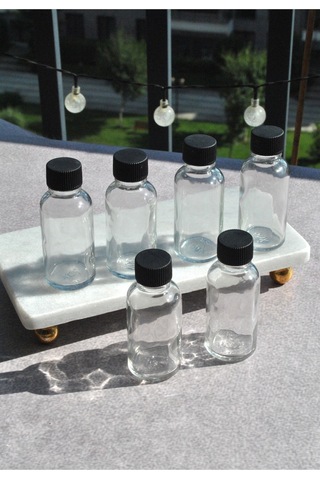 6 Adet 30 Ml Siyah Kapaklı Mini Cam Şişe Kolonya Söz Nişan Hediyelik Şişesi