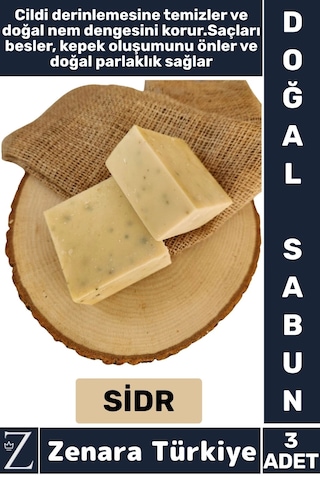 Bitkisel Organik Doğal Saç Yüz Vücut El Kullanım Cilt Temizleyici Kepek Önleyici Sabun Sidr 3 Adet