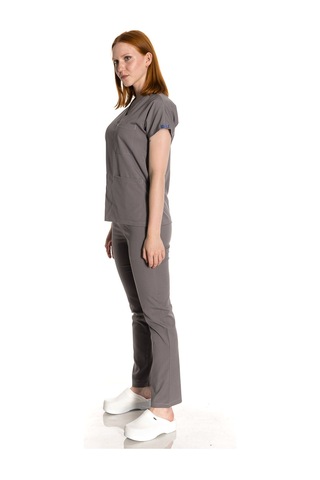 Unisex Likralı Açık Gri Scrubs