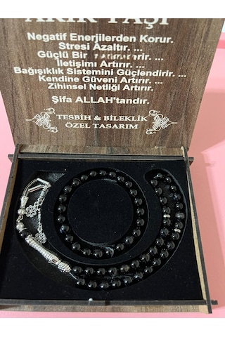Akik Taşı Tesbih & Bileklik Seti Özel Tasarım Siyah 88300041