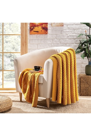 Betires Home Ta15005 Örgü Koltuk Şalı Hardal