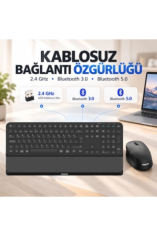 Philips SPT6607 Kablosuz Türkçe Q Klavye & Mouse Set