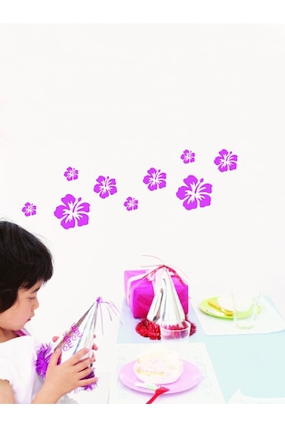 Sıa Duvar Süsü Sticker Pembe Çiçekli Şeffaf Filmli Pvc