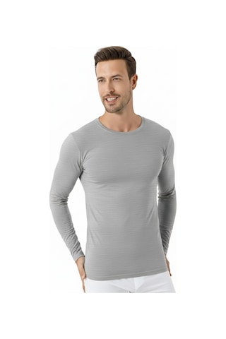 Gri Erkek Regular Fit Bisiklet Yaka Uzun Kollu Tişört 2'li Paket %100 Pamuk Gri 2