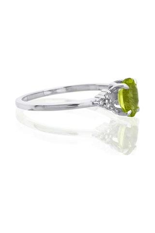 Peridot Oval Tektaş Pırlanta Yüzük Beyaz
