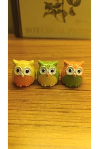 Artepieza Üç Bilge Baykuş Seti-renkli Dostlar Baykuş Seti-3 Lü Dekoratif Mini Set- Sarı-yeşil-turuncu 4 4 4 4