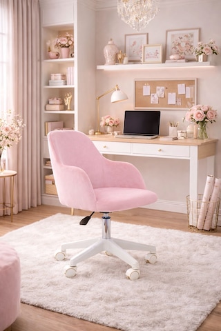 Sude Beyaz Ayaklı Çalışma Koltuğu Tekerlekli Ayarlanabilir Ofis Sandalyesi Baby Face Kumaş Pembe