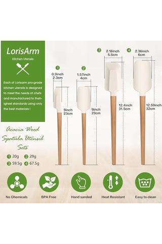 Ximistore9 Gastronomi Mutfak Silikon Spatula Seti: Isı Dayanıklı Yiyecek Seviyesi Büyük Ve Küçük Yuvarlak Uçlu Hamur, Krema Spatülleri 2 Adet Ahşap