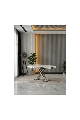 Venoxa Premium 80x120 / 80x180 Ölçülü Mdf Masa Tek Masadır Beyaz Mermer Beyaz Mermer