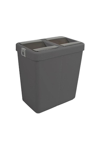 Motek Hassas Kapaklı Çift Gözlü Geri Dönüşüm Çöp Kovası Siyah 80 L Siyah