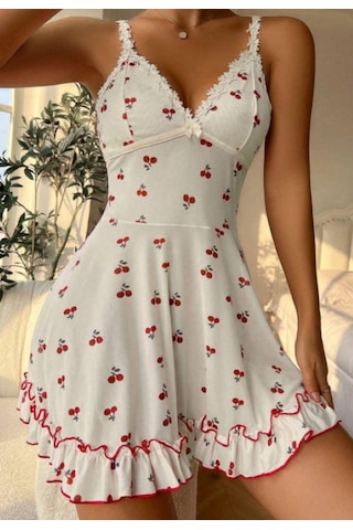 Albonishop Kadın Siyah Dantel Transparan Fantezi Babydoll Gecelik Derin V Yaka Tül Detaylı Seksi İç Giyim Çok Renkli
