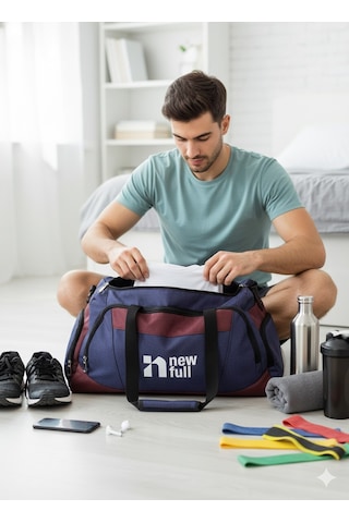 Newfull Sport Kanvas Seyahat Ve Spor Çantası-Ortaboy Lacivert-Kırmızı Lacivert - Kırmızı