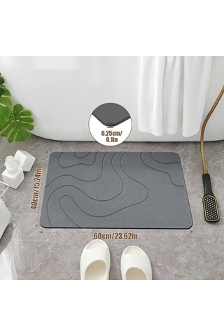 Monyee Gri Diyatomit Banyo Matı - Su Absorban, Hızlı Kuruyan, Kaymazsız Banyo Ve Lavabo Ped Gri